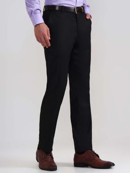 JadeBlue - Black Cotton Stretch Slim Fit Formal Trousers
