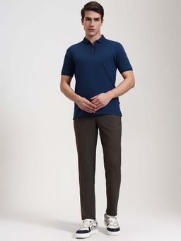 JadeBlue - Brown Checked Slim Fit Casual Trousers