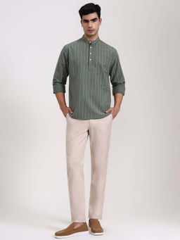 Greenfibre - Light Khaki Striped Casual Trouser