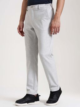 JadeBlue - Light Grey Striped Cotton Stretch Casual Trousers