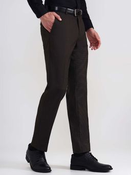 JadeBlue - Brown Solid Slim Fit Formal Trousers