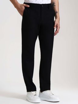 JadeBlue - Black Solid Slim Fit Casual Trouser