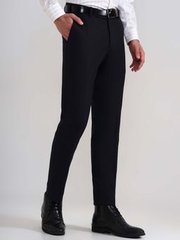 JadeBlue - Grey Checked Slim Fit Formal Trousers