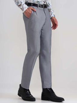 JadeBlue - Grey Solid Slim Fit Formal Trousers