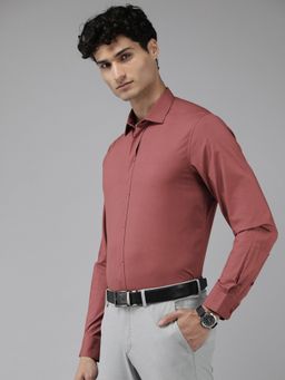 The Bear House - Men Pink Solid Slim Fit Cotton Formal Shirt
