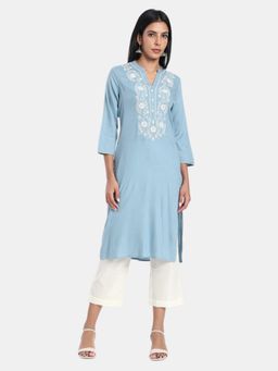 R&B - RandB Blue Regular Fit Solid Women Kurta