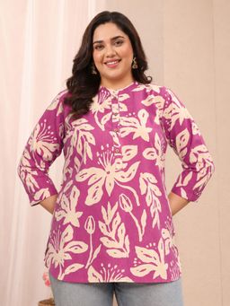 Extra love by Libas - Plus Size Pink floral printed straight Tunic - Pink
