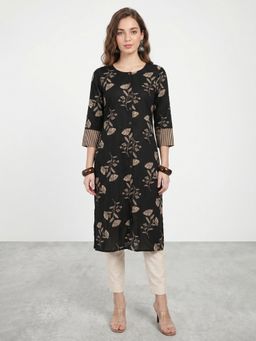 R&B - RandB Rayon Black Printed Round Neck Women Kurtas