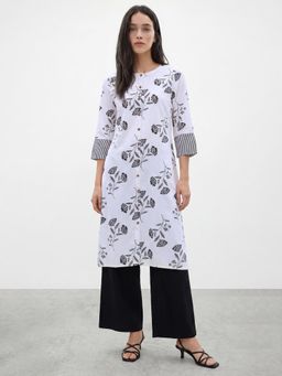 R&B - RandB Rayon Off White Printed Round Neck Women Kurtas