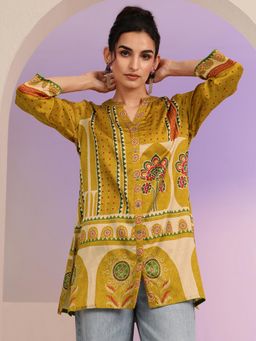 Libas - Mustard Ethnic Motif Printed Panelled Straight Tunic