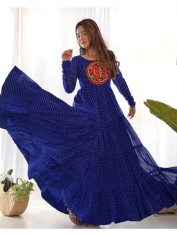 THE52 - Womens Beautiful Printed Fox Georgette Flared Anarkali Kurta - Blue