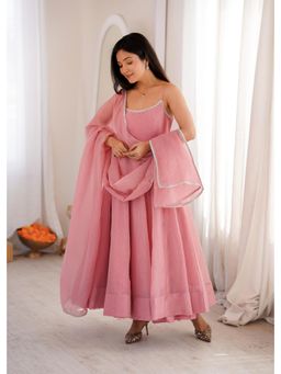 SAJAVAT ETHENIC WEAR - Womens Pink Elegant Anarkali Kurta and Pant for Festive Wear