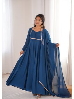 SAJAVAT ETHENIC WEAR - Womens Navy Blue Anarkali Kurta with Dupatta