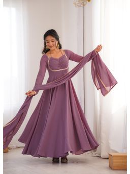 SAJAVAT ETHENIC WEAR - Womens Mauve Georgette Anarkali Kurta with Dupatta