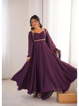 SAJAVAT ETHENIC WEAR - Womens Royal Purple Georgette Anarkali Kurta with Dupatta