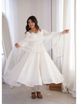 SAJAVAT ETHENIC WEAR - Luxury White Anarkali Suit and Pant with Designer Dupatta
