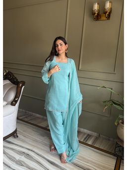 SAJAVAT ETHENIC WEAR - Womens Sky Blue Shimmer Kurta and Salwar with Dupatta