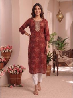 Autumnlane - Medha Brick printed Work Kurti - Rust