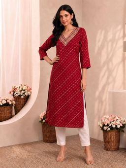 Autumnlane - Medha Carmine Printed Work Kurti - Red