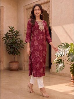 Autumnlane - Medha jam printed work Kurti - Burgundy