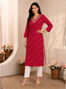 Autumnlane - Medha Rose Printed Work Kurti - Pink
