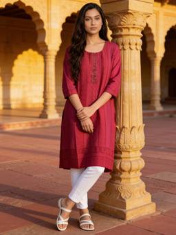 Rangita - Women Red Embroidered Kurta