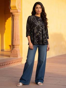 Rangita - Women Black Printed Short Kurta