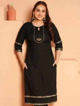 ARAMYA - Viscose Straight Solid Kurta for Women - Black