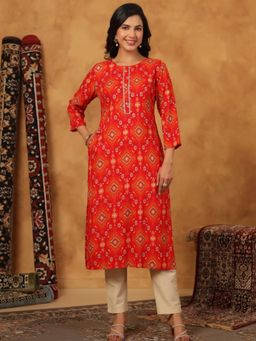 Autumnlane - Varisha Lava Printed Work Kurti - Orange