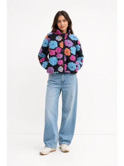 Cider - Teddy Fleece Women's Oversized Floral Winter Jacket Multi-Color