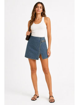 Cider - Denim Women's Mid-Waist Split Skort Navy Blue