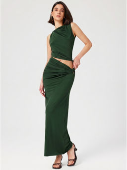Cider - Knotted Ruched Women's Slim Maxi Skirt Set Green