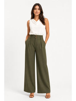 Cider - Women's Mid-Rise Straight-Leg Trousers Dark Green
