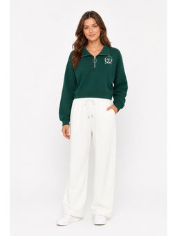 Cider - Graphic Women's Zipper Collar Neck Sweatshirt Dark Green