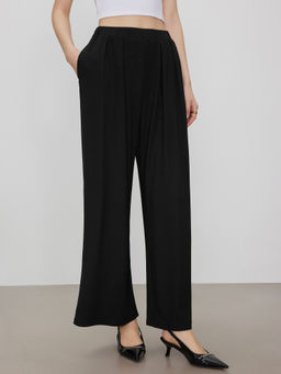 Cider - Petite Women's Elastic Waist Wide-Leg Pants Black