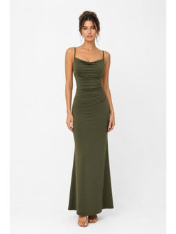 Cider - Cowl Neck Women's Ruched Backless Maxi Dress Green