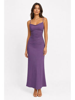 Cider - Cowl Neck Women's Ruched Backless Maxi Dress Purple