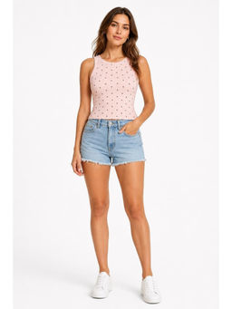 Cider - Cotton Blend Women Sleeveless Round Neck Tank Top Pink