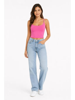 Cider - Cotton Blend Women Adjustable Strap Scoop Neck Cami Top Pink