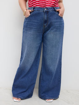 Cider - Curve & Plus Women's Low-Waist Baggy Wide Jeans Navy Blue