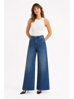 Cider - Women's High Waist Wide Leg Jeans Blue