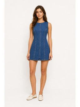 Cider - Denim Solid Women's Sleeveless Zipper Mini Dress Blue