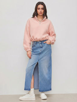 Cider - Fleece Women's Oversized High Neck Zip Sweatshirt Peach
