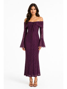 Cider - Lace Women's Off-Shoulder Knotted Maxi Dress Wine