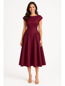 Cider - Sculptural Women's Boat Neck Cut-Out Back Maxi Dress Wine