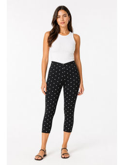 Cider - High Stretch Women Low Rise Split Knee Capri Leggings Black