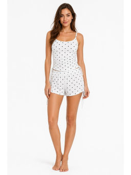 Cider - Polka Dot Women's Drawstring Crop Cami Short Set White
