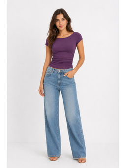 Cider - Women's Ruched Boat Neck T-shirt Purple