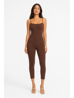 Cider - Cotton-Blend Women's Slim Fit Capri Jumpsuit Coffee