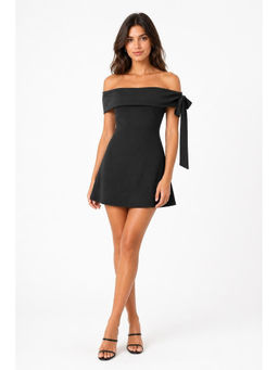 Cider - Jersey Women's Off-Shoulder Bowknot Mini Dress Black